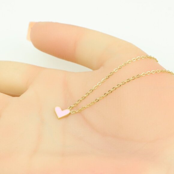 Heart Charm Yellow Necklace with Pink Enamel, XPNL0369 - Picture 4 of 13